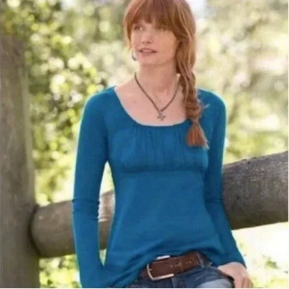 Sundance Alessandra Blue Long Sleeve Ruched Top Size Large